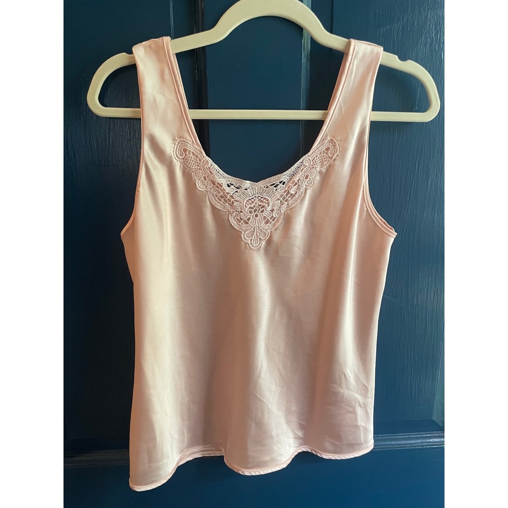 Vintage Pink Satin Camisole Lace‎  Trim Size Medium